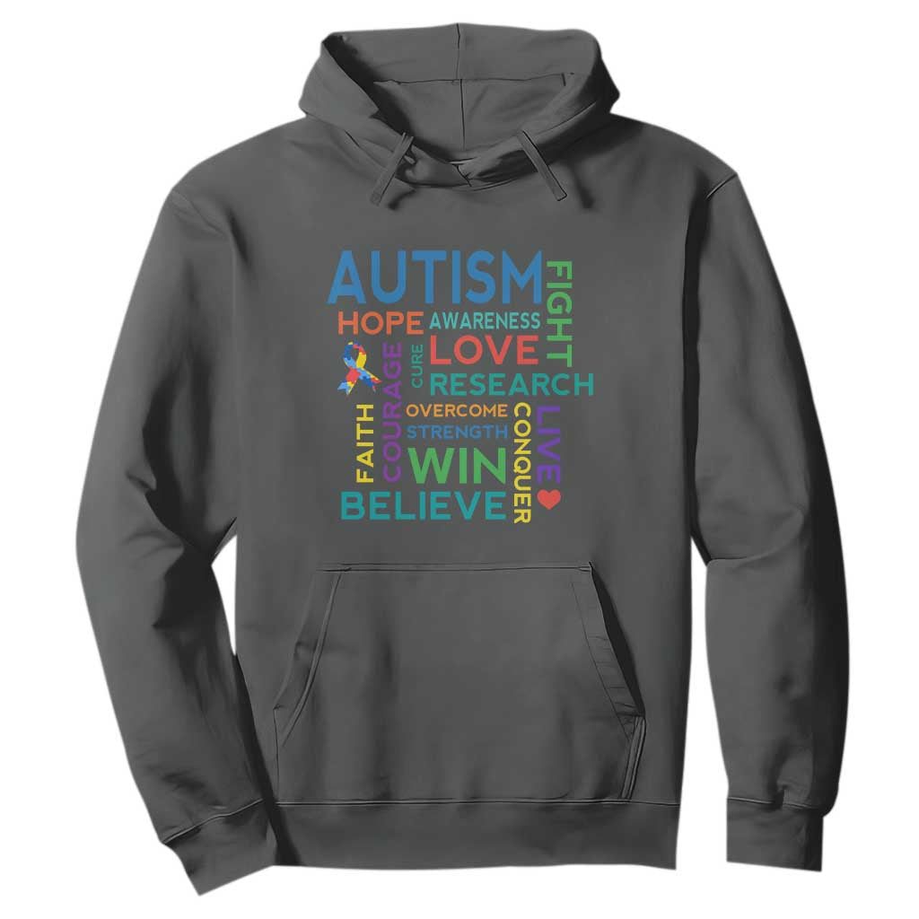 Autism Support Hoodie Warriors Fight Hope Love Courage Believe Win TS01 Dark Heather Printyourwear