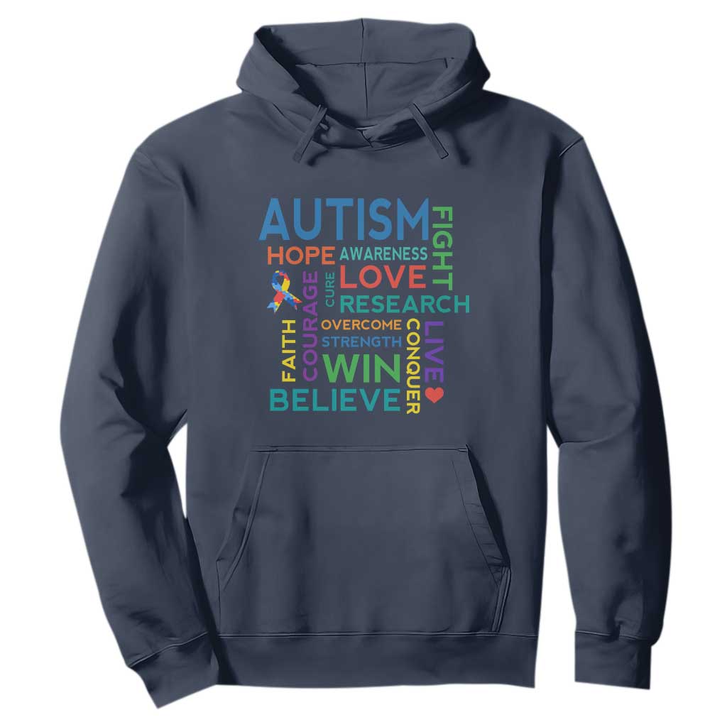 Autism Support Hoodie Warriors Fight Hope Love Courage Believe Win TS01 Navy Printyourwear