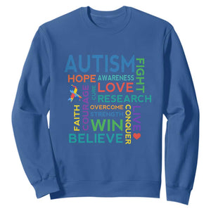 Autism Support Sweatshirt Warriors Fight Hope Love Courage Believe Win TS01 Royal Blue Printyourwear