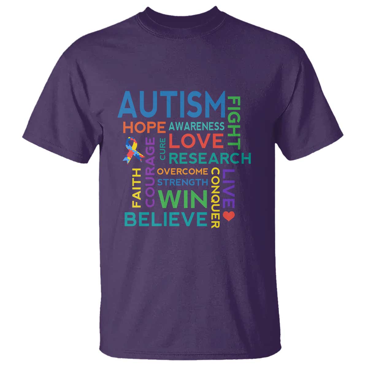 Autism Support T Shirt Warriors Fight Hope Love Courage Believe Win TS01 Purple Printyourwear