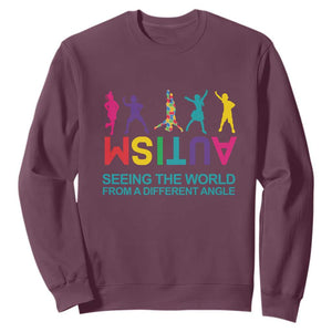 Proud Autism Sweatshirt Seeing The World From A Different Angle TS01 Maroon Printyourwear