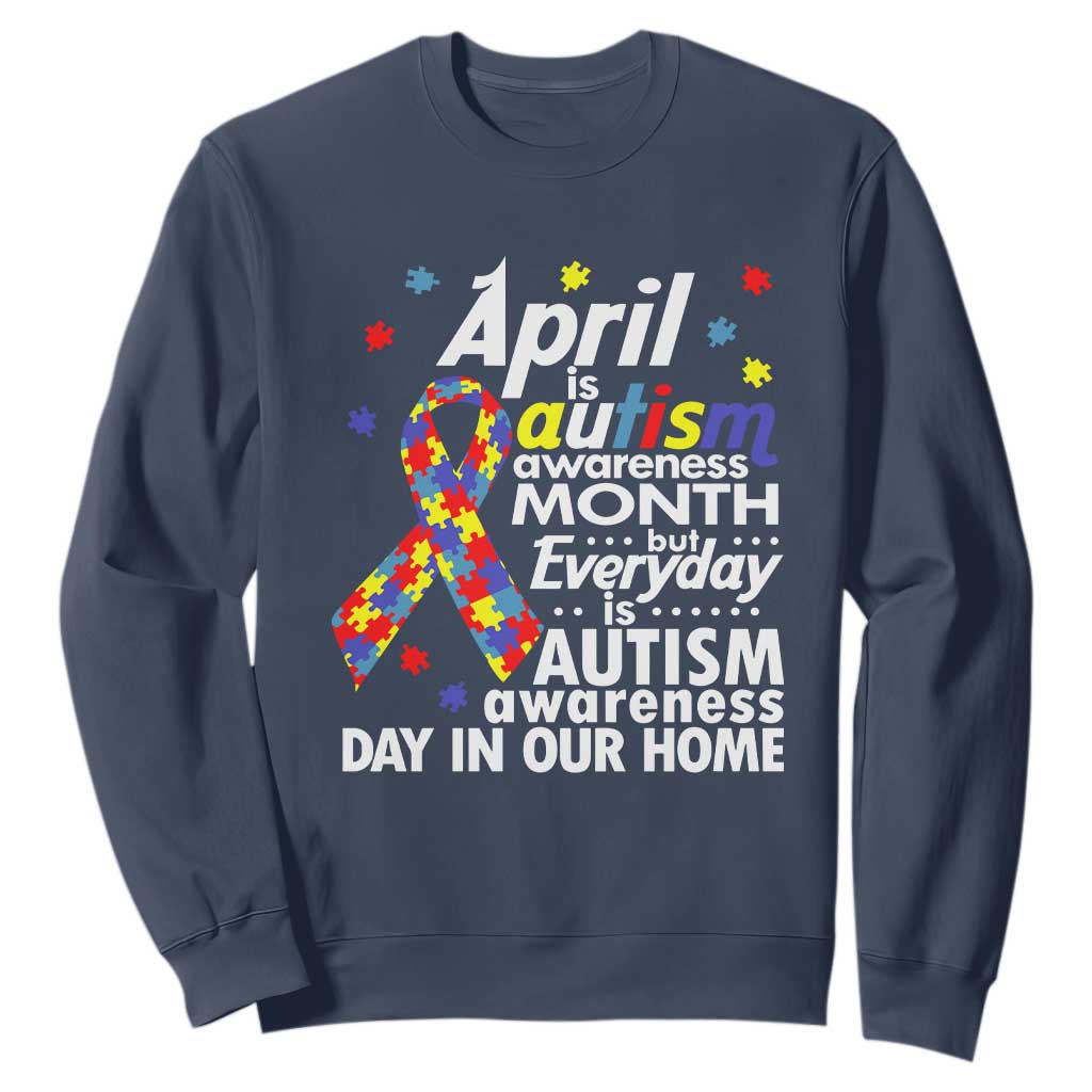 Autism Awareness Sweatshirt Everyday In Our Home Spectrum Puzzle Ribbon TS01 Navy Printyourwear