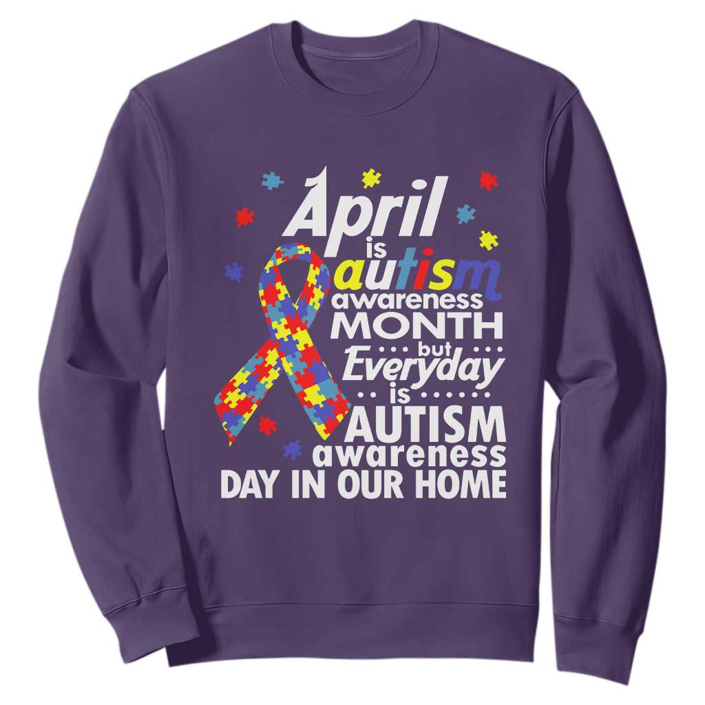 Autism Awareness Sweatshirt Everyday In Our Home Spectrum Puzzle Ribbon TS01 Purple Printyourwear