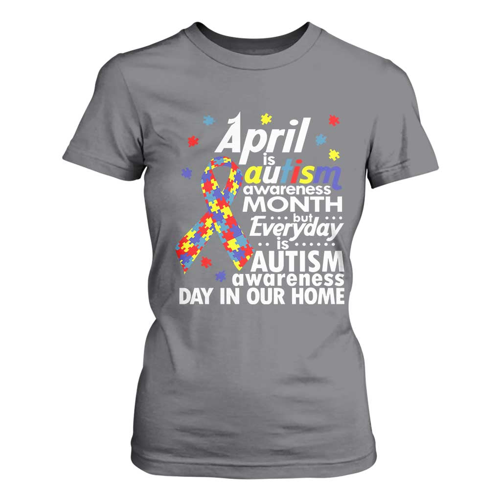 Autism Awareness T Shirt For Women Everyday In Our Home Spectrum Puzzle Ribbon TS01 Charcoal Printyourwear