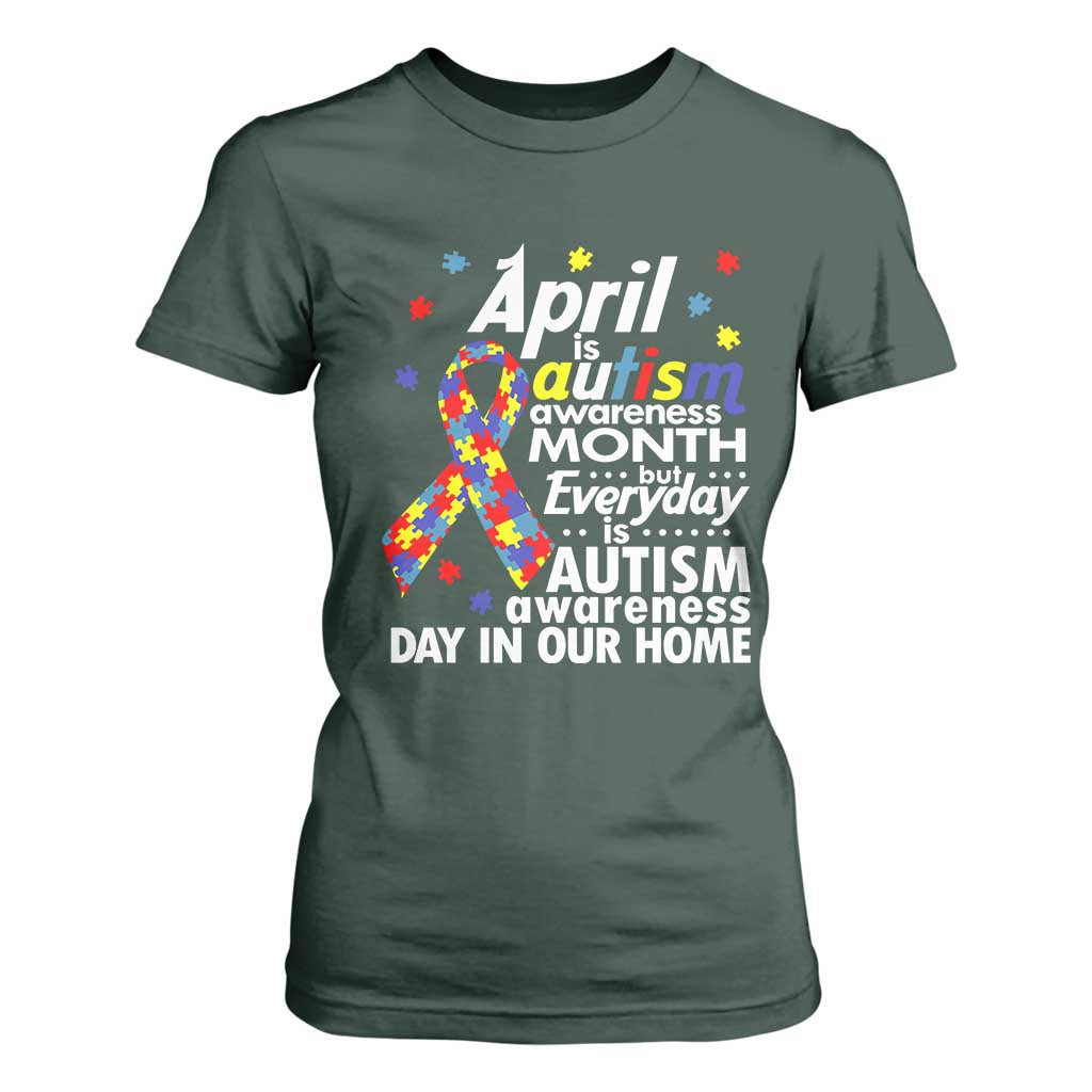 Autism Awareness T Shirt For Women Everyday In Our Home Spectrum Puzzle Ribbon TS01 Dark Forest Green Printyourwear