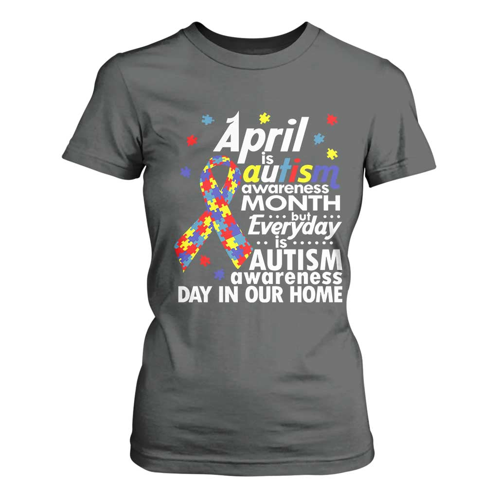 Autism Awareness T Shirt For Women Everyday In Our Home Spectrum Puzzle Ribbon TS01 Dark Heather Printyourwear