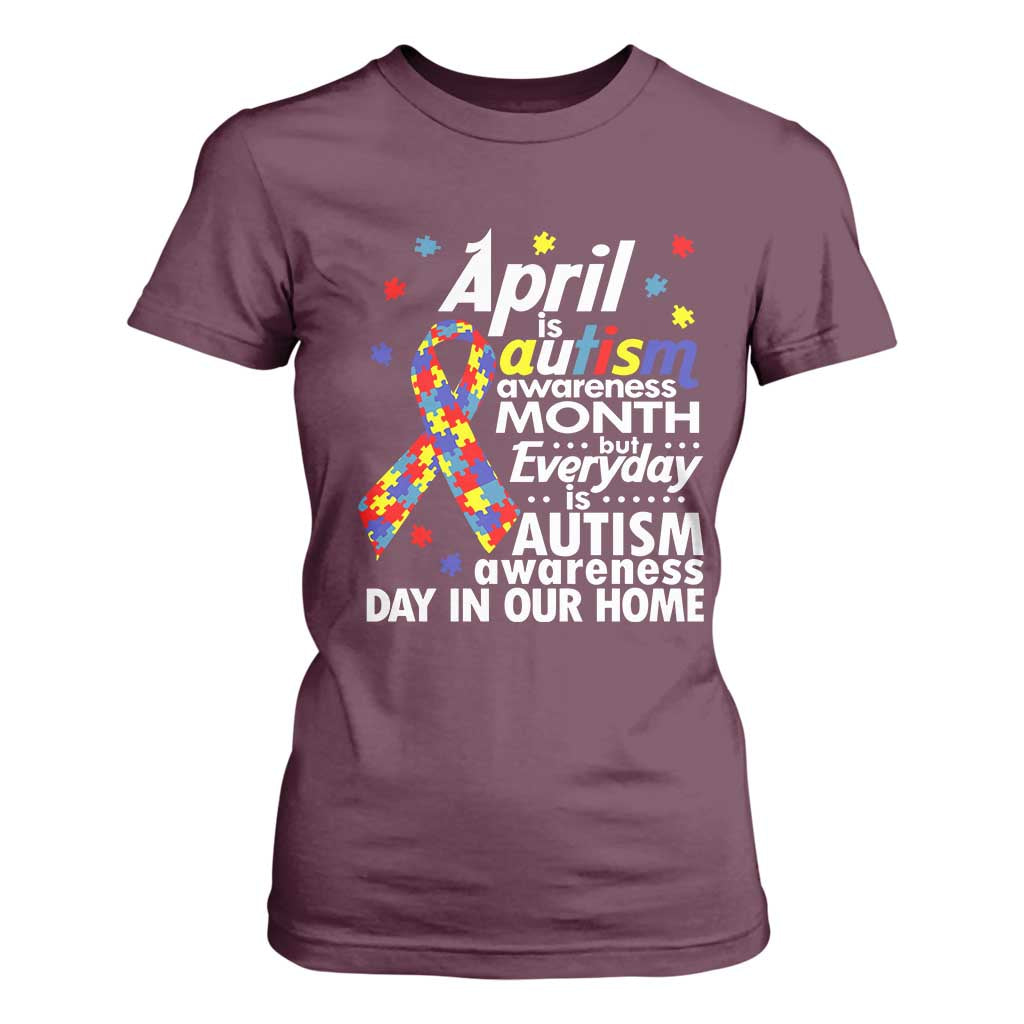 Autism Awareness T Shirt For Women Everyday In Our Home Spectrum Puzzle Ribbon TS01 Maroon Printyourwear