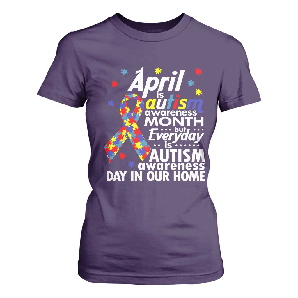 Autism Awareness T Shirt For Women Everyday In Our Home Spectrum Puzzle Ribbon TS01 Purple Printyourwear