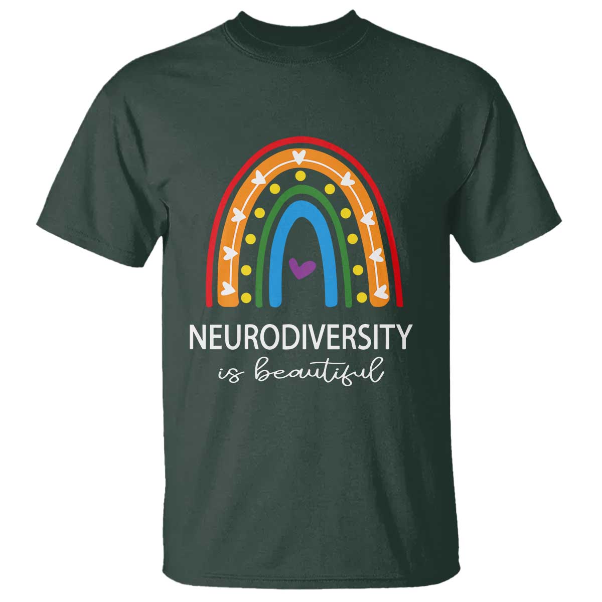 Heart Autism Awareness T Shirt Neurodiversity Is Beautiful TS01 Dark Forest Green Printyourwear
