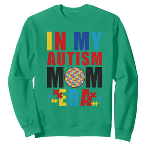 In My Autism Mom Era Sweatshirt Love Support Puzzle Piece TS01 Irish Green Printyourwear