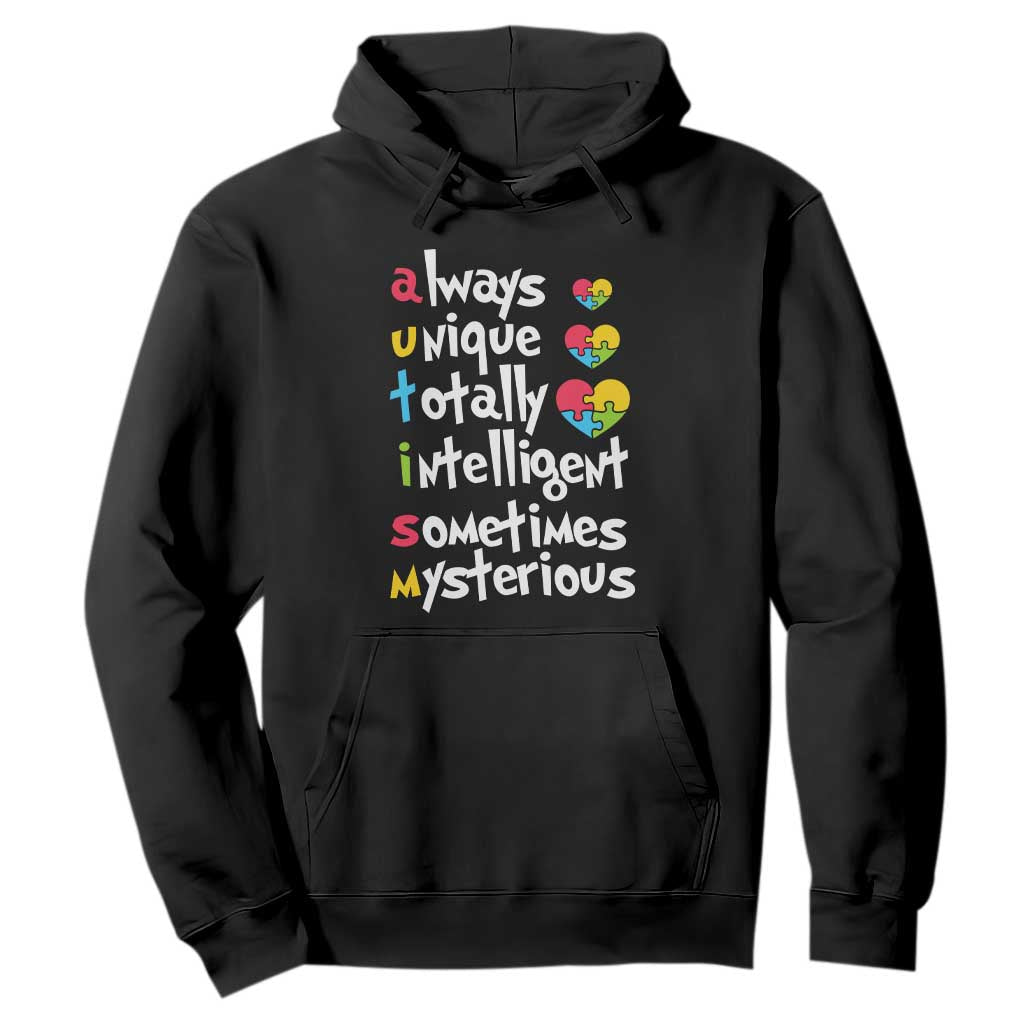 Autism Definition Hoodie Always Unique Totally Intelligent Sometimes Mysterious Puzzle Heart TS01 Black Printyourwear
