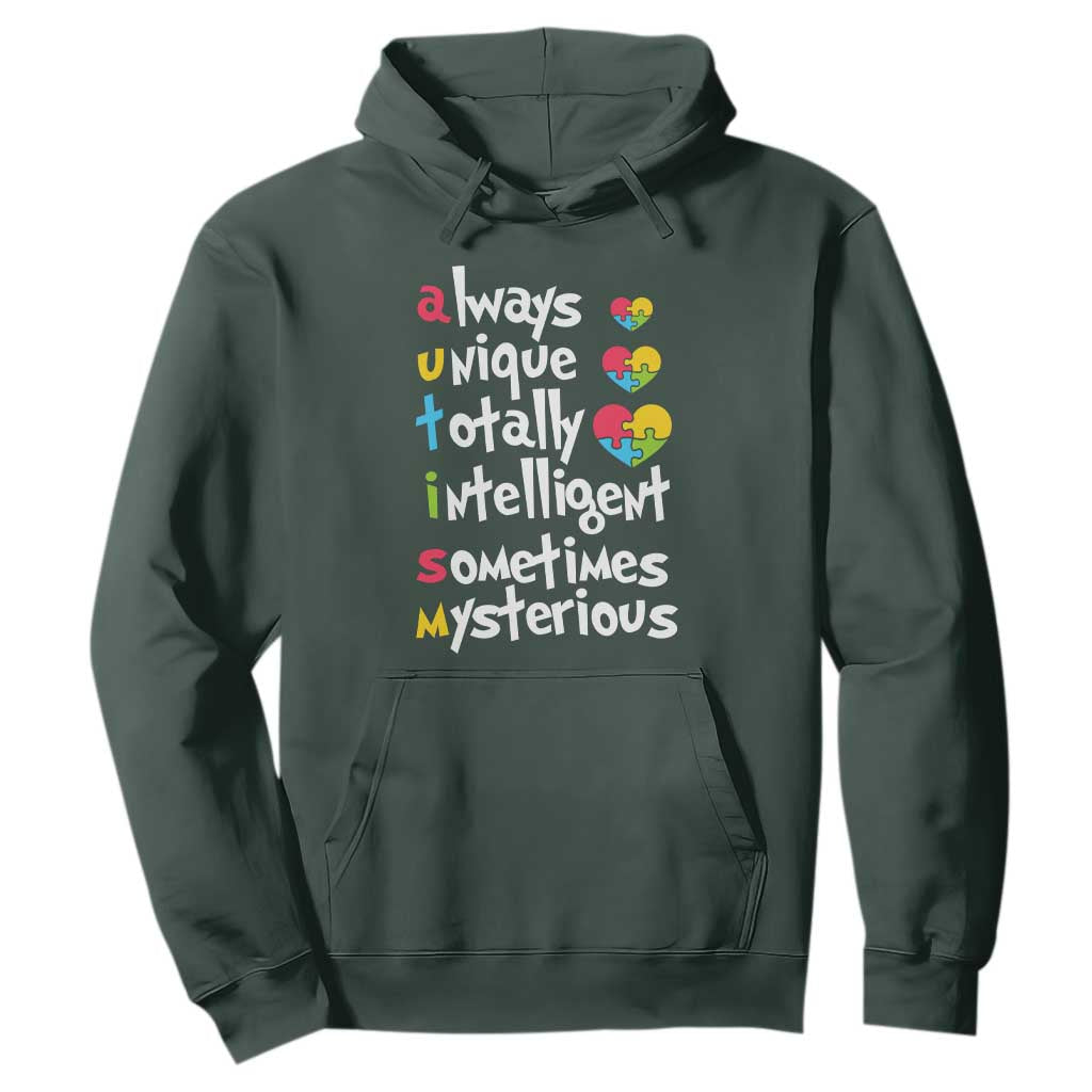 Autism Definition Hoodie Always Unique Totally Intelligent Sometimes Mysterious Puzzle Heart TS01 Dark Forest Green Printyourwear