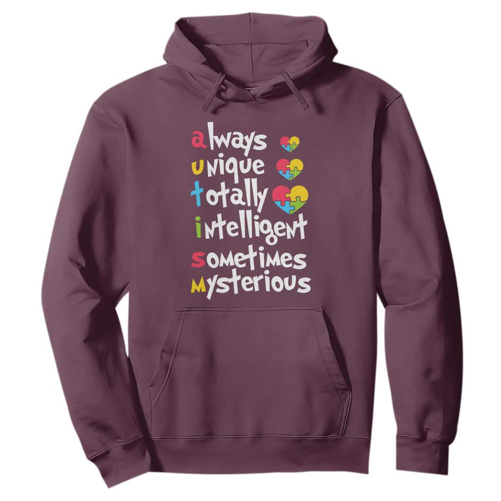 Autism Definition Hoodie Always Unique Totally Intelligent Sometimes Mysterious Puzzle Heart TS01 Maroon Printyourwear