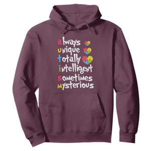 Autism Definition Hoodie Always Unique Totally Intelligent Sometimes Mysterious Puzzle Heart TS01 Maroon Printyourwear
