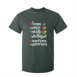 Autism Definition T Shirt For Kid Always Unique Totally Intelligent Sometimes Mysterious Puzzle Heart TS01 Dark Forest Green Printyourwear