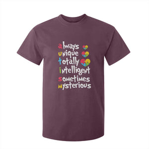 Autism Definition T Shirt For Kid Always Unique Totally Intelligent Sometimes Mysterious Puzzle Heart TS01 Maroon Printyourwear