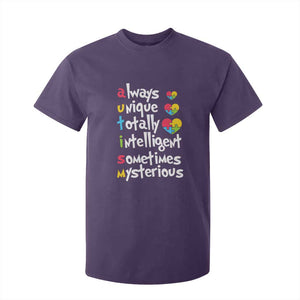 Autism Definition T Shirt For Kid Always Unique Totally Intelligent Sometimes Mysterious Puzzle Heart TS01 Purple Printyourwear