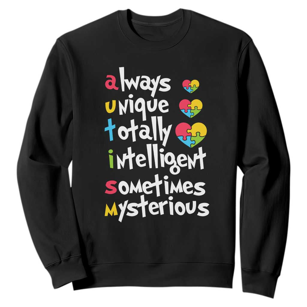Autism Definition Sweatshirt Always Unique Totally Intelligent Sometimes Mysterious Puzzle Heart TS01 Black Printyourwear