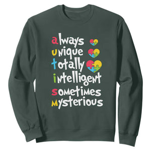 Autism Definition Sweatshirt Always Unique Totally Intelligent Sometimes Mysterious Puzzle Heart TS01 Dark Forest Green Printyourwear