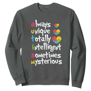 Autism Definition Sweatshirt Always Unique Totally Intelligent Sometimes Mysterious Puzzle Heart TS01 Dark Heather Printyourwear