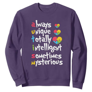 Autism Definition Sweatshirt Always Unique Totally Intelligent Sometimes Mysterious Puzzle Heart TS01 Purple Printyourwear