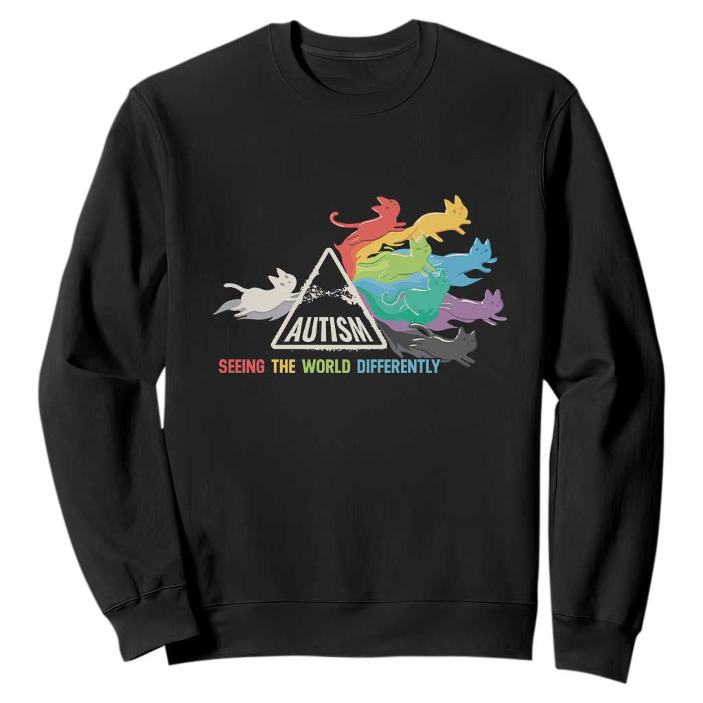 Cat Autism Sweatshirt Seeing The World Form A Different Angle TS01 Black Printyourwear