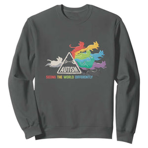 Cat Autism Sweatshirt Seeing The World Form A Different Angle TS01 Dark Heather Printyourwear