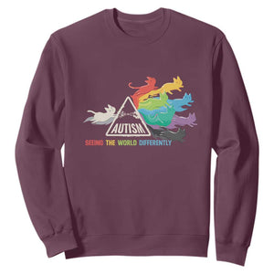 Cat Autism Sweatshirt Seeing The World Form A Different Angle TS01 Maroon Printyourwear