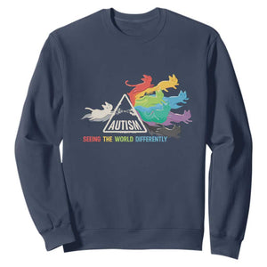 Cat Autism Sweatshirt Seeing The World Form A Different Angle TS01 Navy Printyourwear