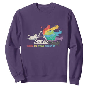 Cat Autism Sweatshirt Seeing The World Form A Different Angle TS01 Purple Printyourwear
