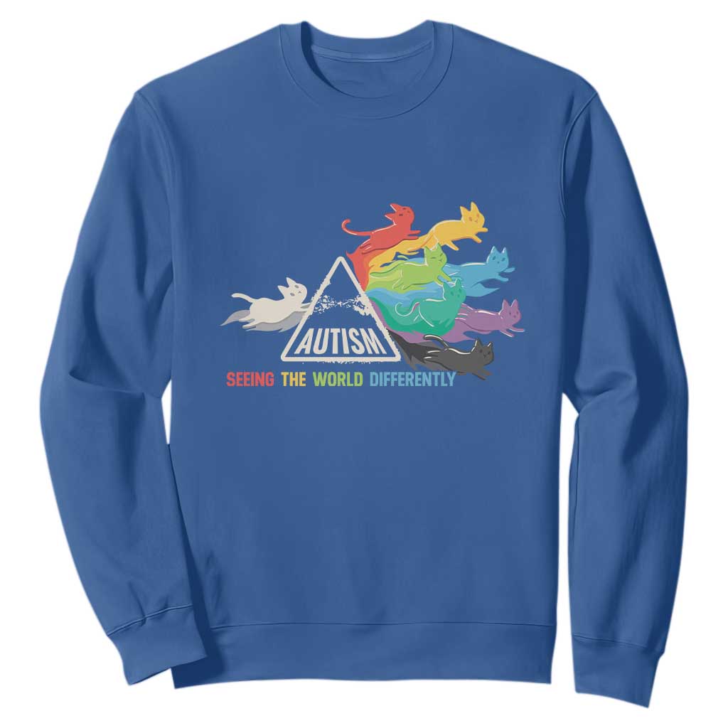 Cat Autism Sweatshirt Seeing The World Form A Different Angle TS01 Royal Blue Printyourwear