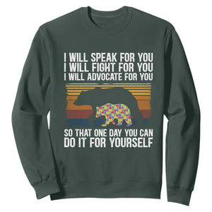 Autism Mom Sweatshirt I Will Speak Fight Advocate For You So That One Day You Can Do It For Yourself Retro Mama Bear TS01 Dark Forest Green Printyourwear