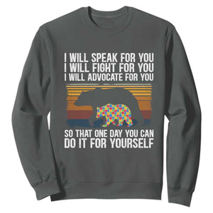 Autism Mom Sweatshirt I Will Speak Fight Advocate For You So That One Day You Can Do It For Yourself Retro Mama Bear TS01 Dark Heather Printyourwear