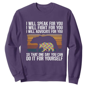 Autism Mom Sweatshirt I Will Speak Fight Advocate For You So That One Day You Can Do It For Yourself Retro Mama Bear TS01 Purple Printyourwear