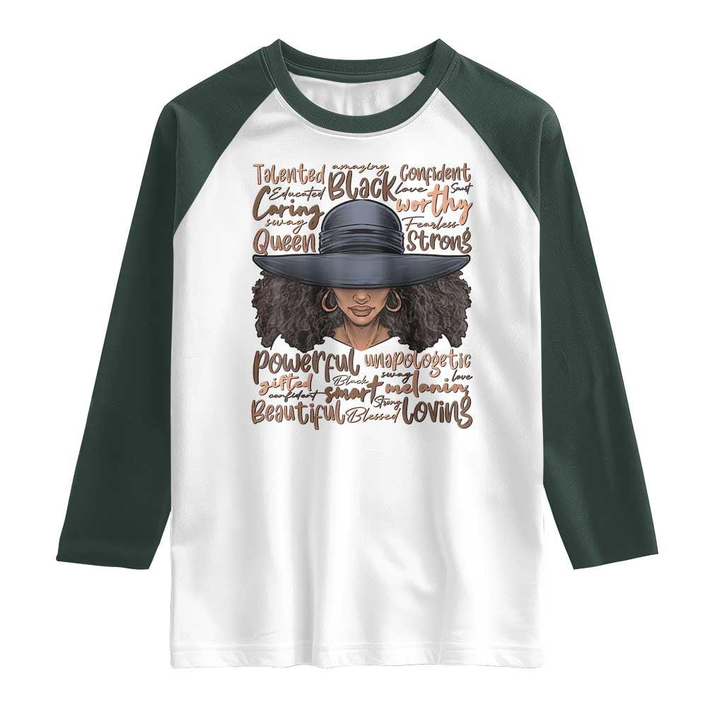 African Black History Raglan Shirt African American Ladies Juneteenth TS01 White Dark Forest Green Print Your Wear