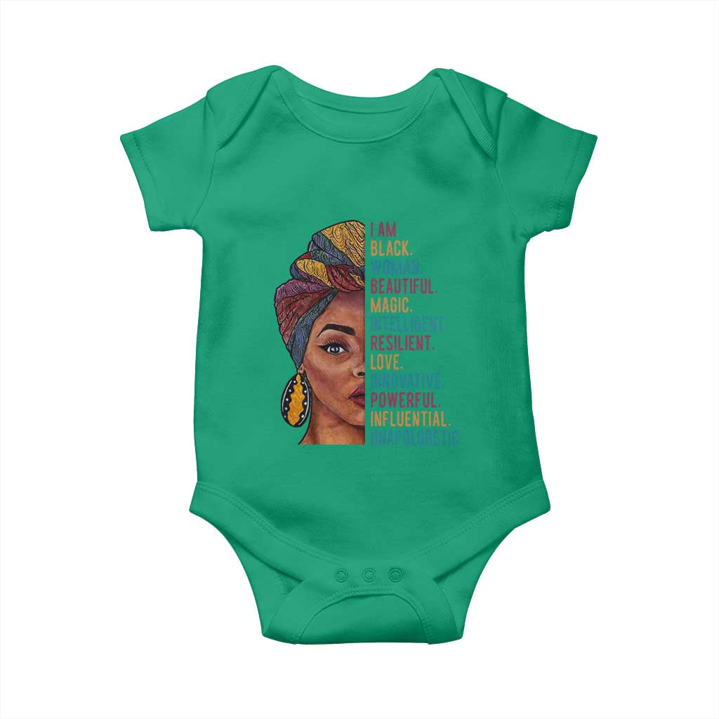 Black Woman Baby Onesie Beautiful Magic Intelligent Resilient Love African American Pride TS01 Irish Green Print Your Wear