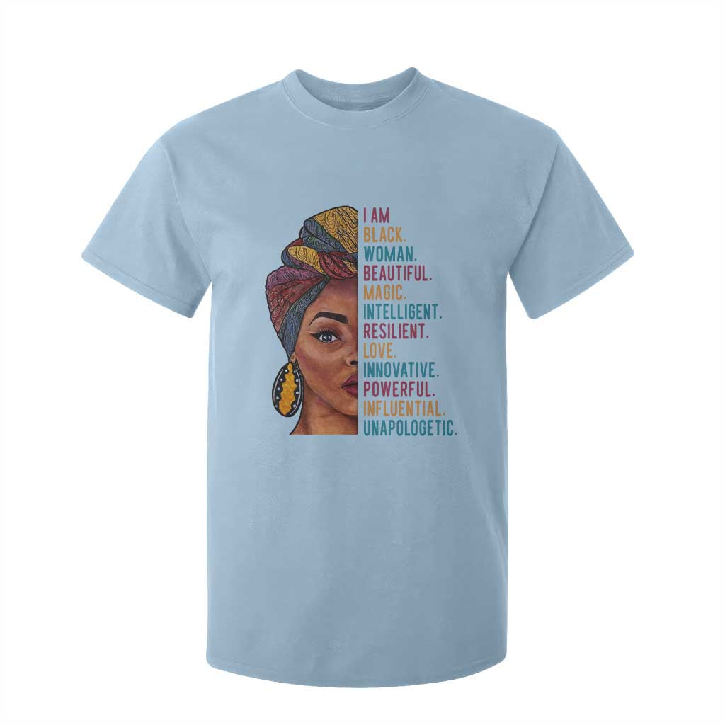 Black Woman T Shirt For Kid Beautiful Magic Intelligent Resilient Love African American Pride TS01 Light Blue Print Your Wear