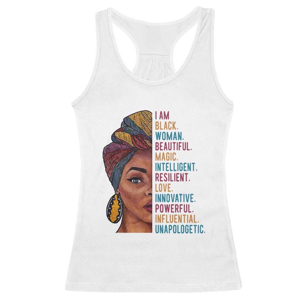 Black Woman Racerback Tank Top Beautiful Magic Intelligent Resilient Love African American Pride TS01 White Print Your Wear