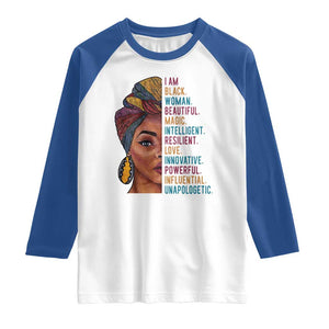 Black Woman Raglan Shirt Beautiful Magic Intelligent Resilient Love African American Pride TS01 White Royal Print Your Wear