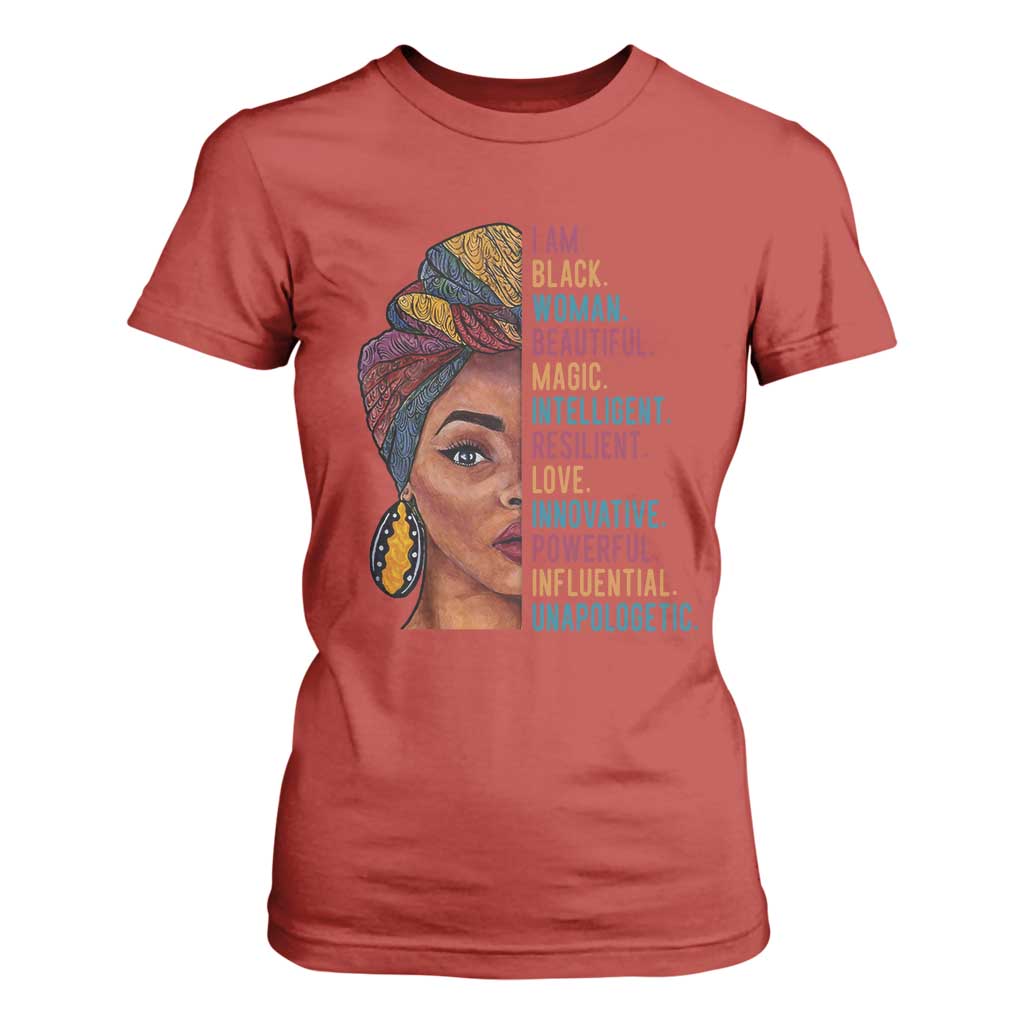 Black Woman T Shirt For Women Beautiful Magic Intelligent Resilient Love African American Pride TS01 Red Print Your Wear