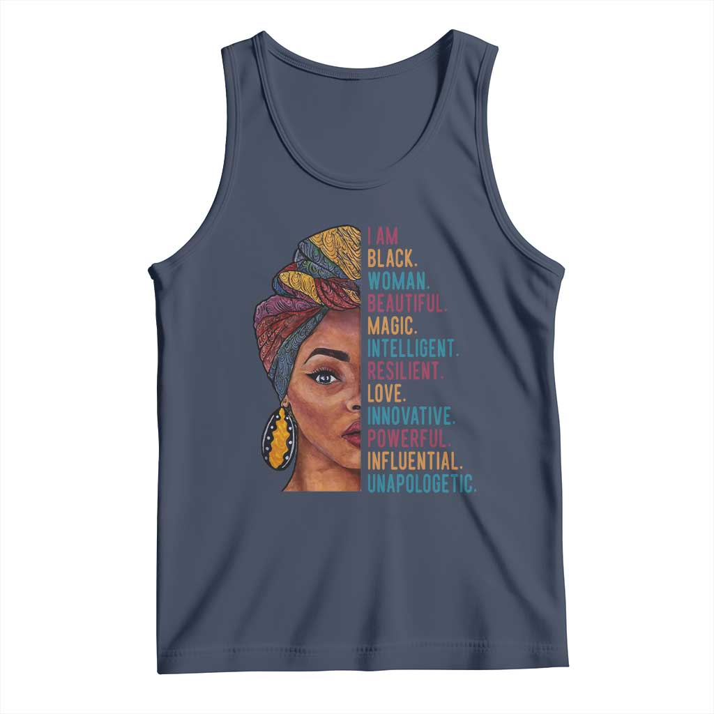Black Woman Tank Top Beautiful Magic Intelligent Resilient Love African American Pride TS01 Navy Print Your Wear