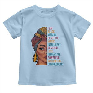 Black Woman Toddler T Shirt Beautiful Magic Intelligent Resilient Love African American Pride TS01 Light Blue Print Your Wear