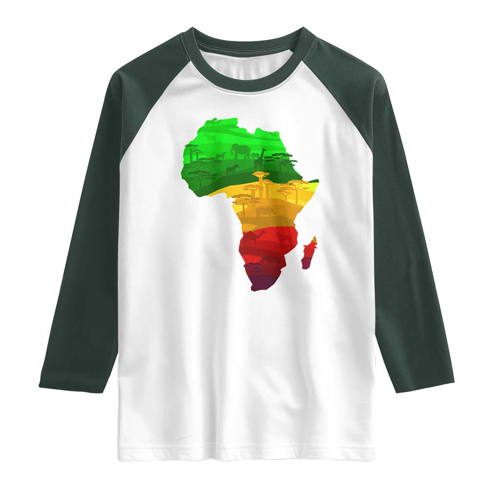 Africa Map Raglan Shirt Green Yellow Red African Pride TS01 White Dark Forest Green Print Your Wear