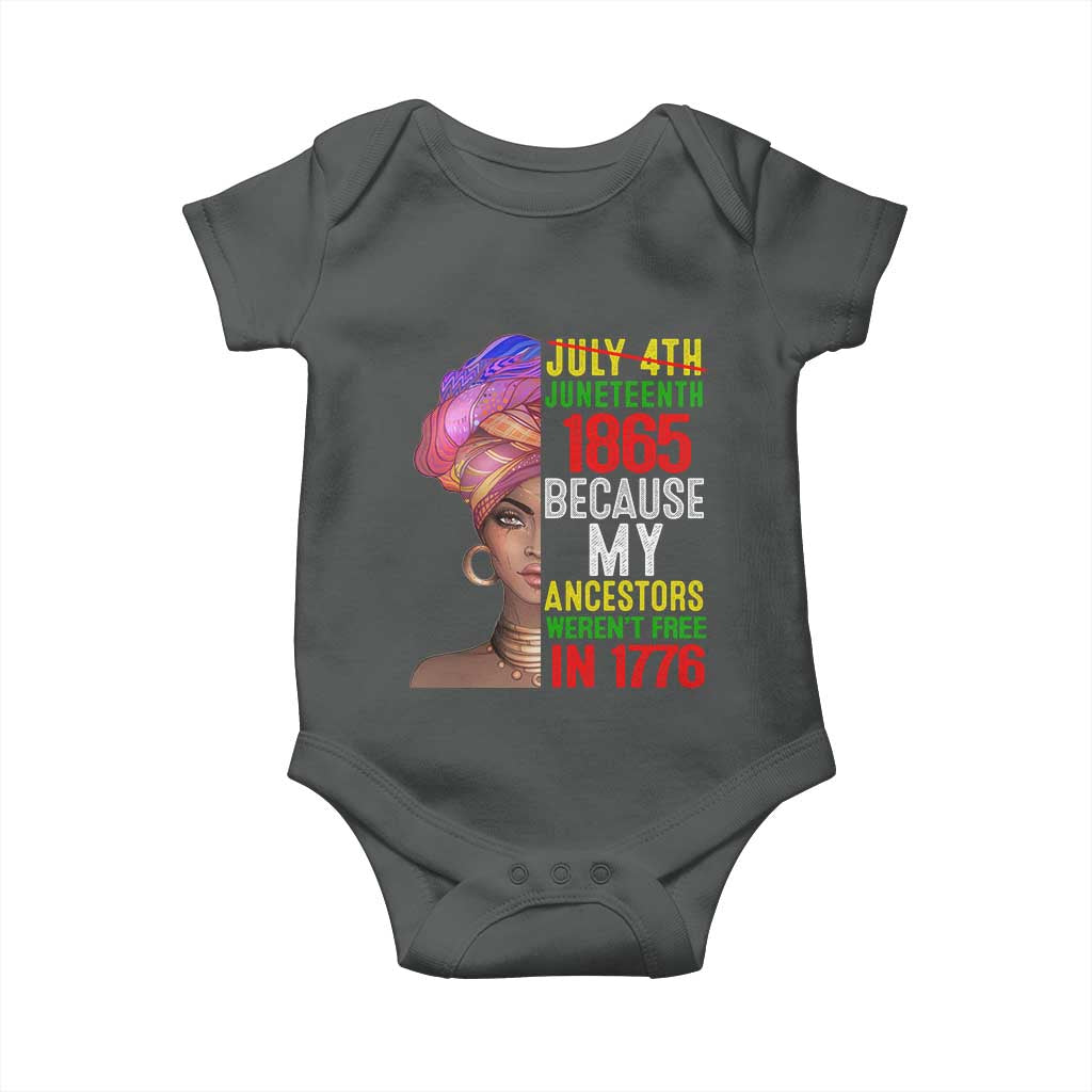 Black Queen Juneteenth 1865 Baby Onesie Because My Ancestors Weren't Free in 1776 TS01 Dark Heather Print Your Wear