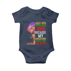 Black Queen Juneteenth 1865 Baby Onesie Because My Ancestors Weren't Free in 1776 TS01 Navy Print Your Wear