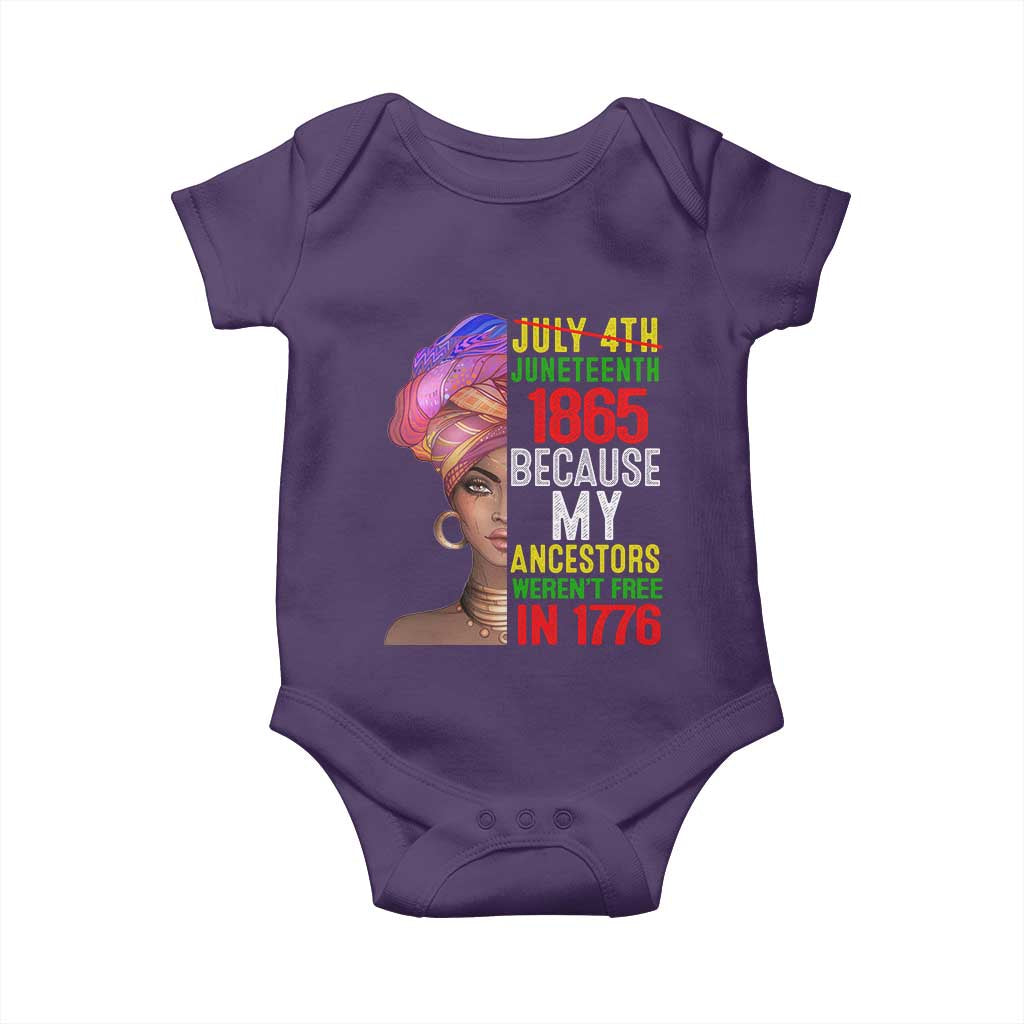 Black Queen Juneteenth 1865 Baby Onesie Because My Ancestors Weren't Free in 1776 TS01 Purple Print Your Wear