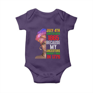 Black Queen Juneteenth 1865 Baby Onesie Because My Ancestors Weren't Free in 1776 TS01 Purple Print Your Wear