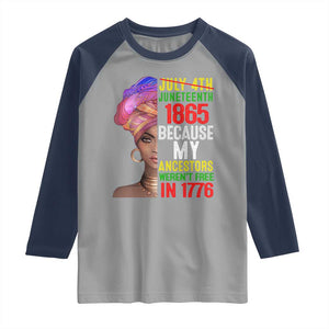Black Queen Juneteenth 1865 Raglan Shirt Because My Ancestors Weren't Free in 1776 TS01 Sport Gray Navy Print Your Wear