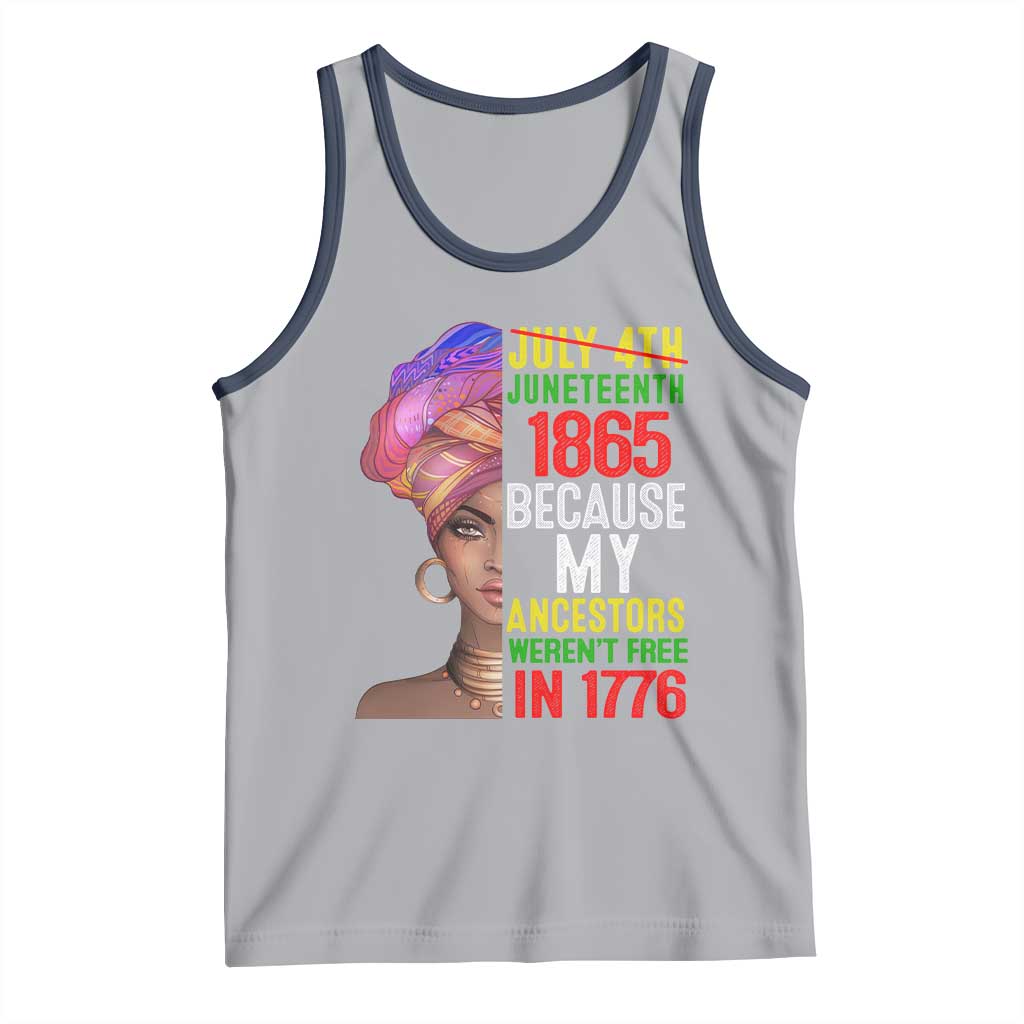Black Queen Juneteenth 1865 Tank Top Because My Ancestors Weren't Free in 1776 TS01 Athletic Heather Navy Print Your Wear