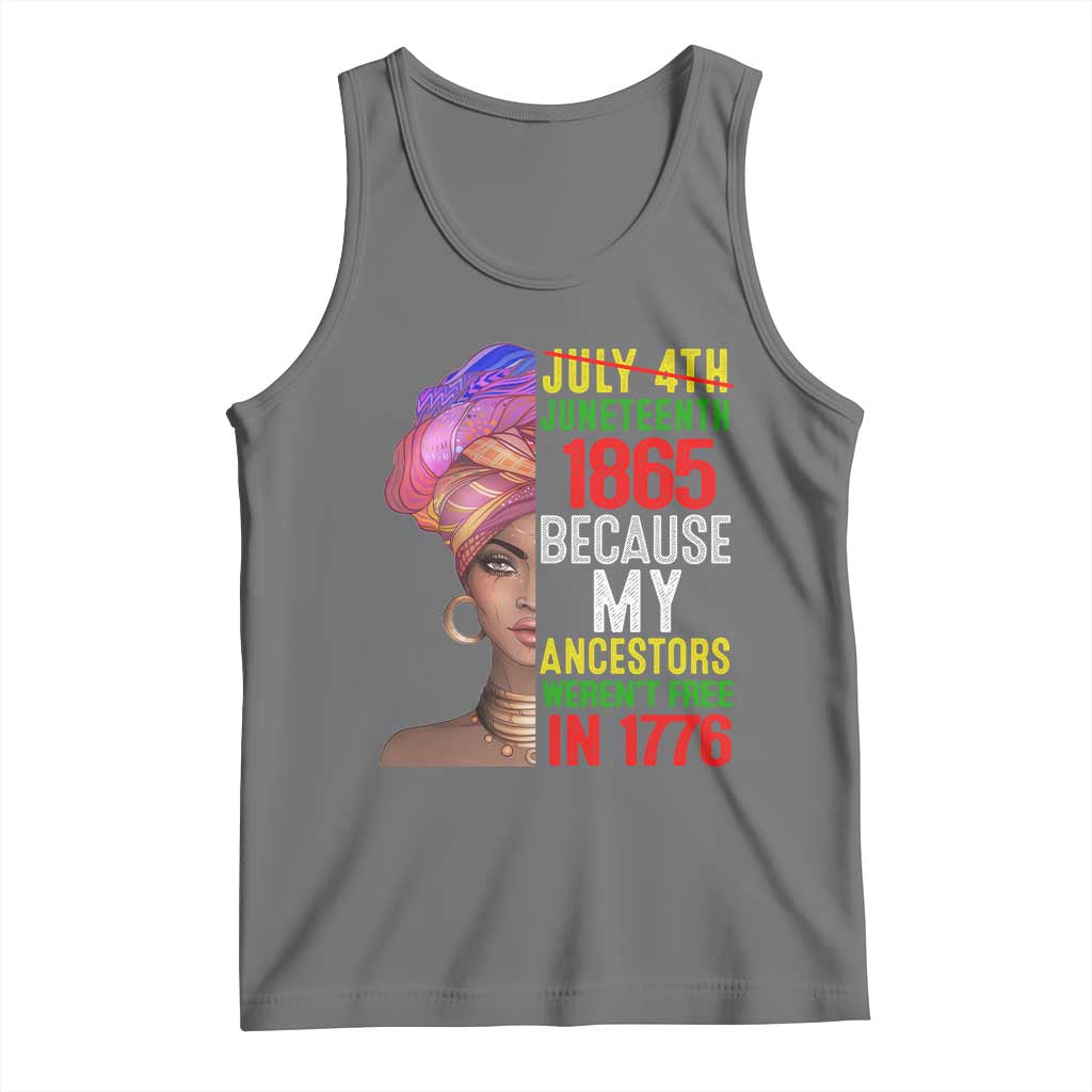 Black Queen Juneteenth 1865 Tank Top Because My Ancestors Weren't Free in 1776 TS01 Black Heather Print Your Wear